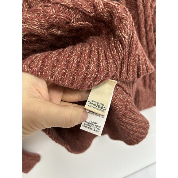 LL Bean Womens Double L Cable Sweater Zip Cardigan Cotton Mix Cable Red Rust Med - Picture 5 of 10